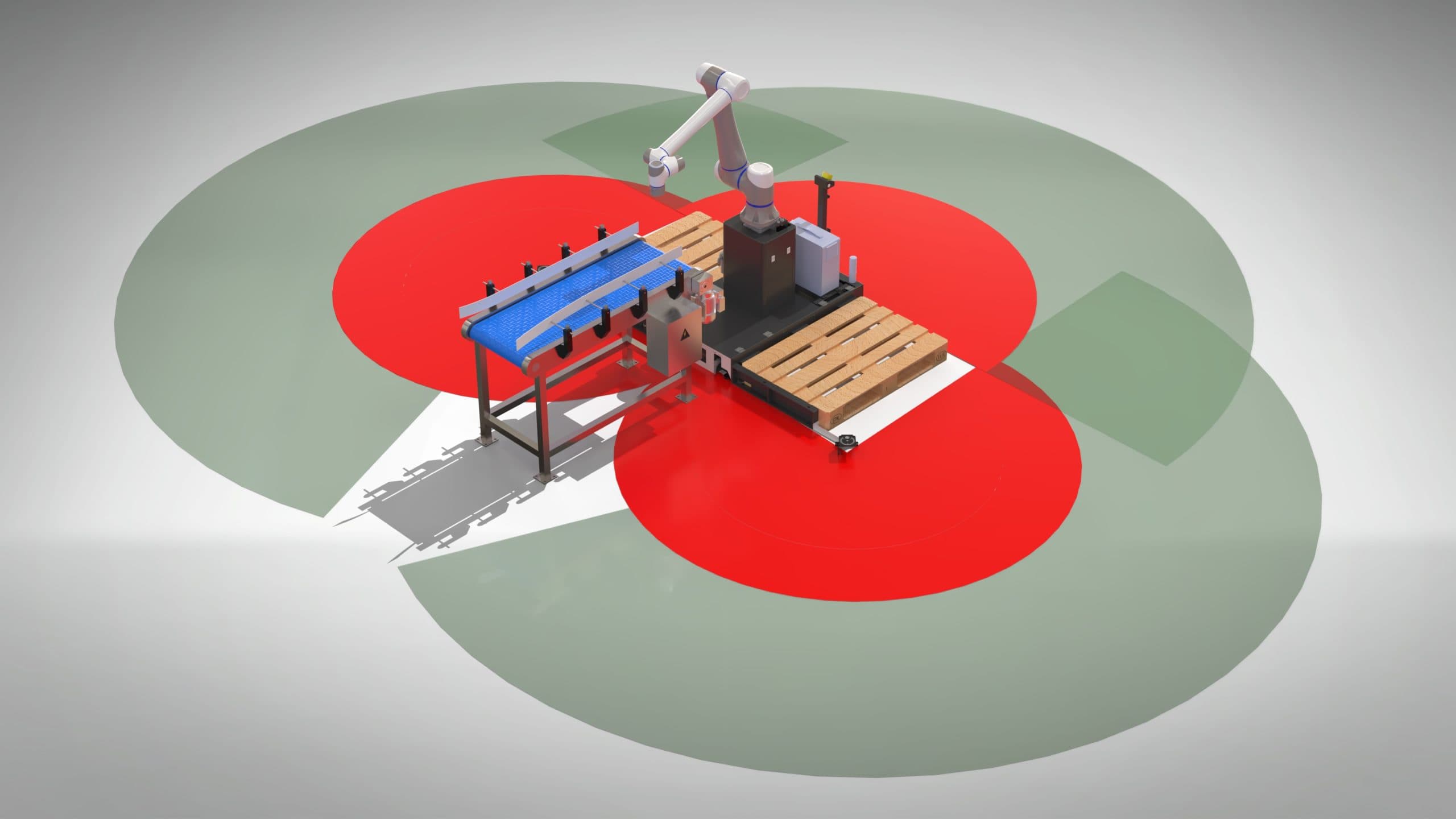 Top view of 3-laser-scanner safety zone