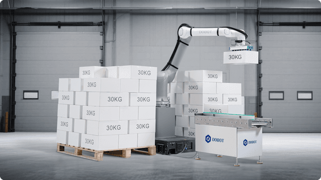 DOBOT palletizing robot stacking 30kg boxes